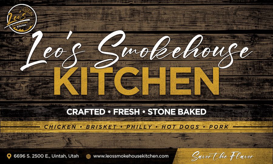 leos smokehouse kitchen banner for barbecue in uintah